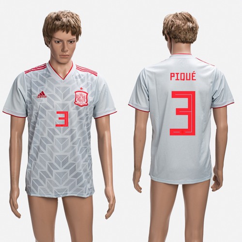 Spain #3 Pique Grey Training Soccer Country Jersey